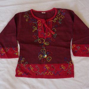 Kid's cute Kurti with Hand Embroidery - Cotton
